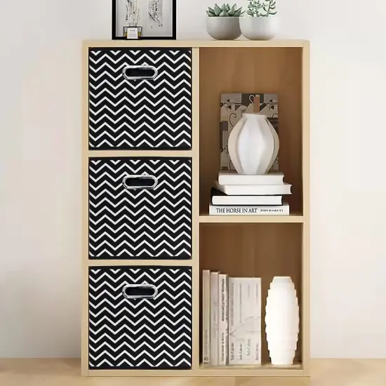 2 Pieces 11 Inch Cube Storage Bins, Fabric Cubes Organizer Baskets with Handle, Foldable Basket for Closet or Collapsible Storage Box, 11x11x11 (Black Wave) {5}