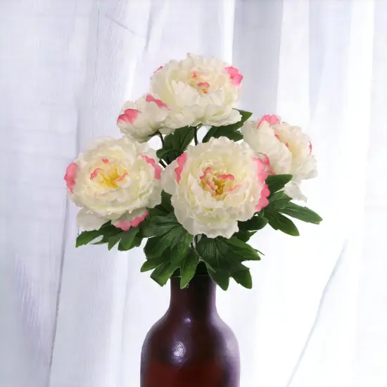 12-Pack: White & Pink Peony Bush with 5 Silk Flowers, Floral Home by Artificial Flowers {3}