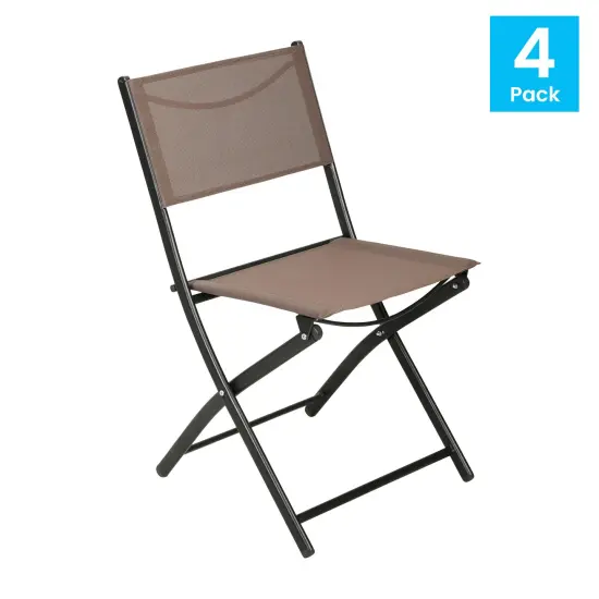 Merrick Lane Bardwell Set of 4 Versatile Flex Comfort Indoor/Outdoor Fold Chairs with Metal Frames Brown {6}
