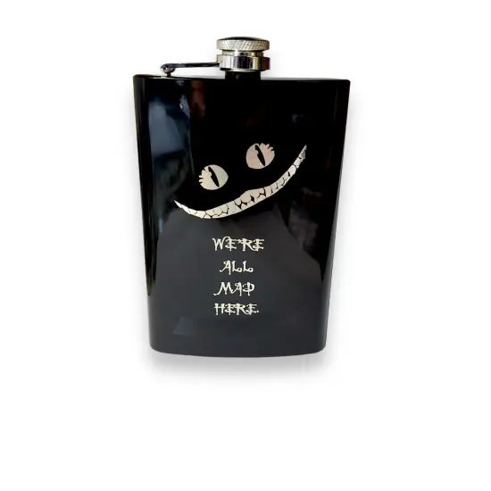 8oz BLACK We're All Mad Here Flask {1}