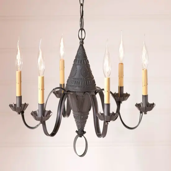 Irvins Country Tinware 6-Arm Concord Chandelier in Kettle Black {4}