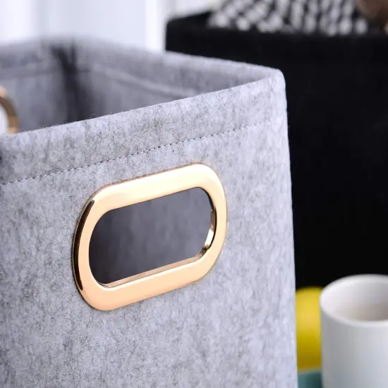 Storage Bins Foldable Felt Fabric Storage Basket Organizer Boxes Containers with Handles Metal Handles for Nursery Toys,Kids Room,Clothes,Towels,Magazine {4}