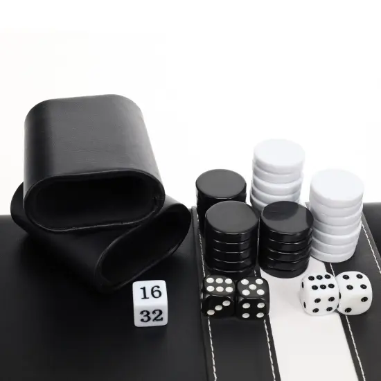 WE Games Black with Stripe Leatherette Backgammon Set, 14.75 x 9.75 in. closed {4}