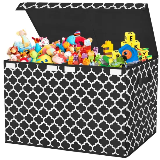 Large Toy Storage Organizer with Lid and Divider - Durable Toy Box for Boys, Kids, Toddler, Collapsible Toy Chest for Living Room Area, Playroom, Nursery, Black {2}