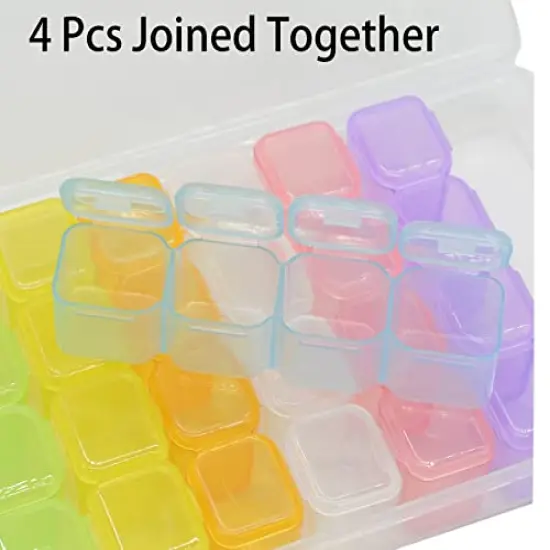 2 Pieces 28 Grids Colorful 5D Diamond Painting Embroidery Box, Accessories Storage Containers Adjustable Bead Case with 196 Pcs Label Stickers (28 Grids-2pack Colorful) {3}