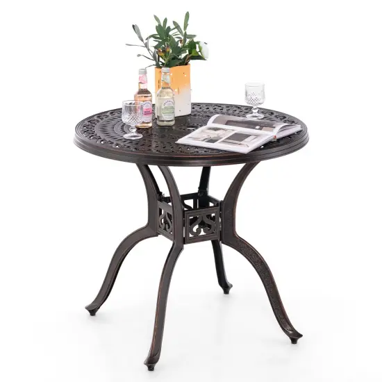 Costway 31.5" Cast Aluminum Table Patio Round Dining Table with 2" Umbrella Hole {1}