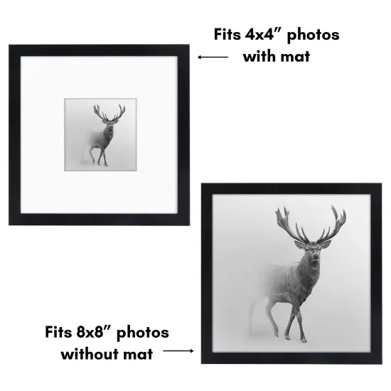 Americanflat 8x8 Square Picture Frames for Grid Gallery - Set of 6 and 9 - 4x4 with Mat or 8x8 without Mat - Square Grid Picture Frames - Shatter Resistant Glass - Hanging Hardware - Includes Easel - Black {4}