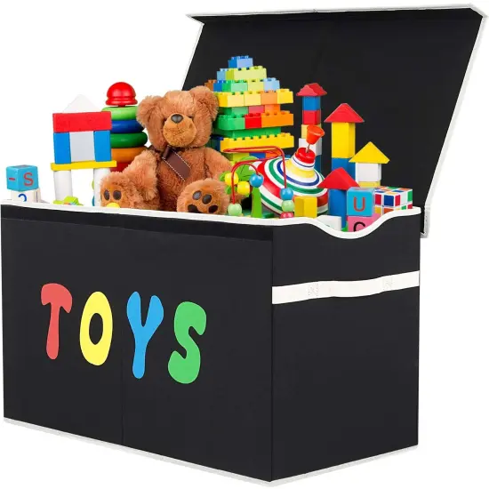 Toy Box Chest, Collapsible Sturdy Storage Bins with Lids, Extra Large Kids Toy Storage Organizer Boxes Bins Baskets for Kids, Boys, Girls, Nursery Room, Playroom, Closet (BLACK) {2}
