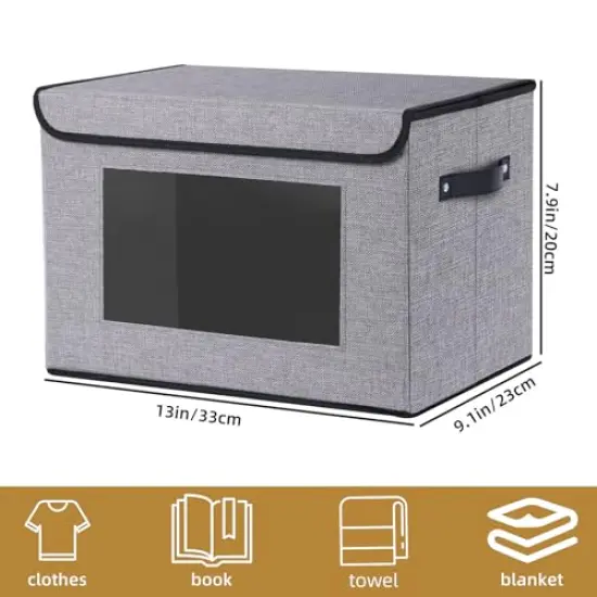 Fabric Storage boxes,Storage Baskets for Shelves with Lids, Fabric Storage Bins with Handles, Decorative Linen Closet Organizers Boxes,Small, Gray, 1-Pack {1}
