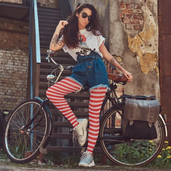 White and Red Tights - Striped Nylon Stretch Pantyhose Stocking Accessories for Every Day Attire and Costumes for Teens and Kids {5}