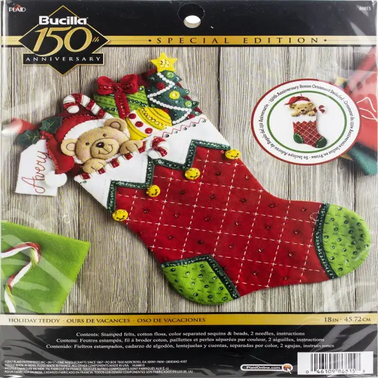Bucilla Felt Stocking Applique Kit 18" Long-Holiday Teddy {1}