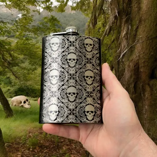 8oz BLACK Gothic Baroque Flask {2}