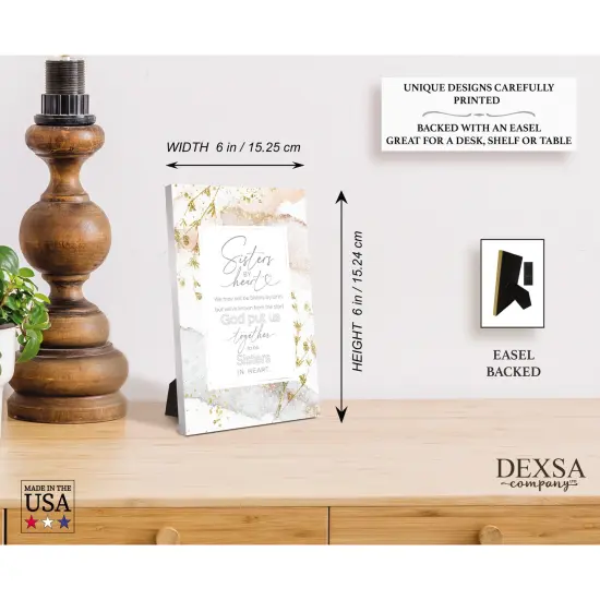 Sisters By Heart Wood Plaque with Easel and Hook Wall Tabletop Art - 6 inches x 9 inches {5}