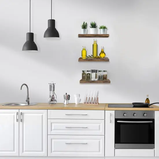 3 Pack 16 Inch Sorbus Coastal Rectangle Floating Shelves - for Home Decor to Display Trophies, Books, Frames, and more Brown {11}