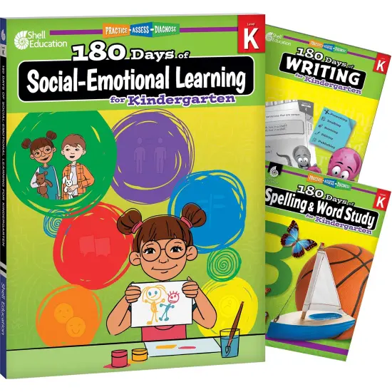 180 Days Social-Emotional Learning, Writing, & Spelling Grade K: 3-Book Set {1}
