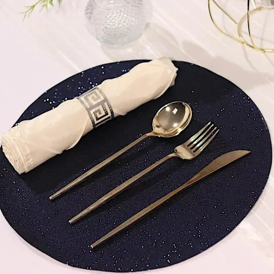 6 NAVY BLUE 13" Round Glittered Faux Leather PLACEMATS {2}