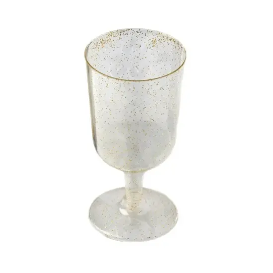 12 7 oz Plastic Gold Glittered Clear Champagne GLASSES Tableware {1}