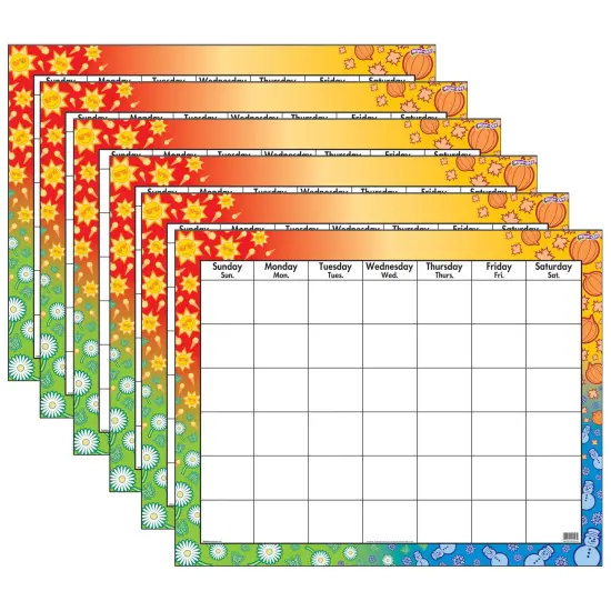 Wipe-Off Calendar Chart, 22" x 28", Pack of 6 {1}