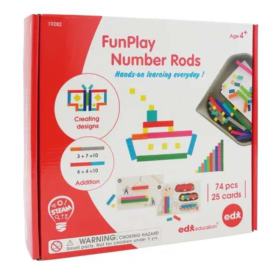 FunPlay Number Rods - Set of 74 Math Manipulatives + 50 Activities + Messy Tray {1}
