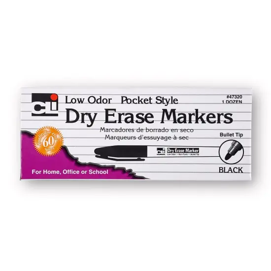 Dry Erase Markers, Pocket Style, Bullet Tip, Black, 12 Per Pack, 3 Packs {3}