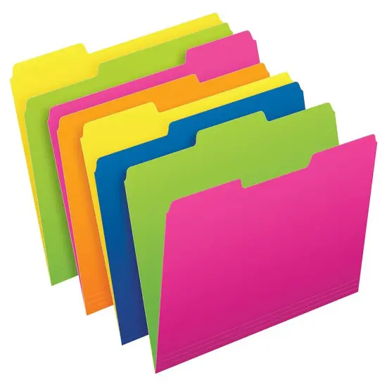 Twisted Glow File Folders, Letter Size, Assorted Colors, 1/3 Cut, Pack of 12 {1}