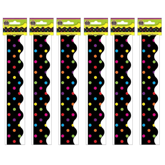 Multicolor Dots on Black Scalloped Border Trim, 35 Feet Per Pack, 6 Packs {1}