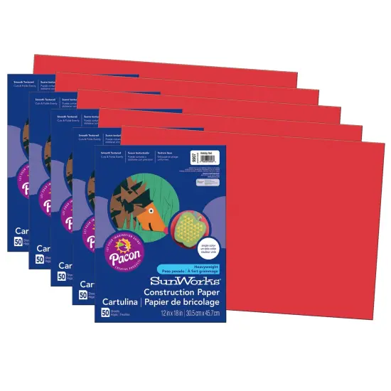 Construction Paper, Holiday Red, 12" x 18", 50 Sheets Per Pack, 5 Packs {1}