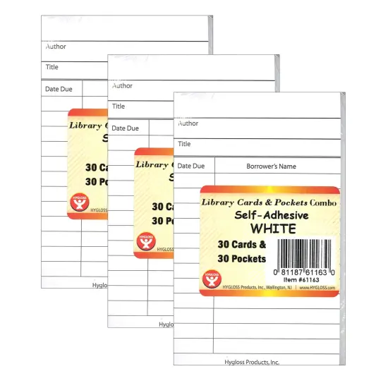 Library Cards & Self-Adhesive Pockets Combo, White, 30 Each/60 Pieces Per Pack, 3 Packs {1}