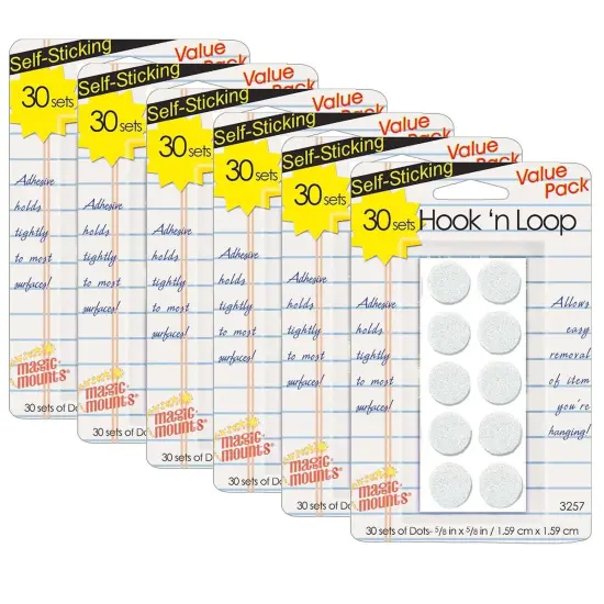 Hook N Loop Dots, 5/8", White, 30 Per Pack, 6 Packs {1}