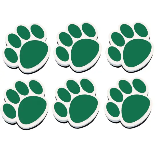 Magnetic Whiteboard Eraser, Green Paw, Pack of 6 {1}