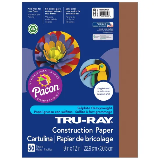 Construction Paper, Warm Brown, 9" x 12", 50 Sheets Per Pack, 5 Packs {2}