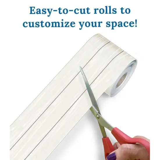 White Wood Grain Rolled Straight Borders, 65 Feet Per Roll, Pack of 3 {5}