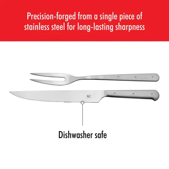 ZWILLING Porterhouse 2pc Stainless Steel Carving Knife Set with Fork in Red Presentation Box, Gift Set {4}