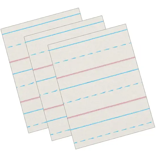 Newsprint Handwriting Paper, Dotted Midline, Grade 2, 1/2" x 1/4" x 1/4" Ruled Short, 8" x 10-1/2", 500 Sheets Per Pack, 3 Packs {1}