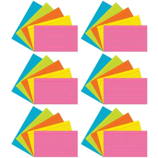 Index Cards, 5 Super Bright Assorted Colors, 0.25" Ruled, 3" x 5", 75 Cards Per Pack, 6 Packs {1}