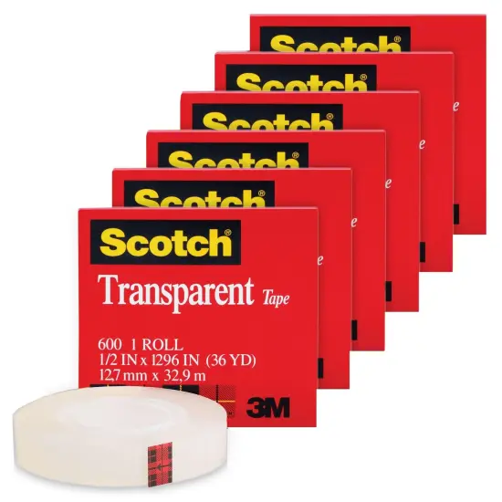 Transparent Tape Roll, 1/2" x 1296", Pack of 6 {1}