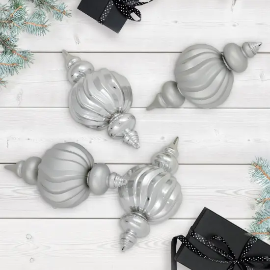 Northlight Commercial Size Shatterproof 2-Finish Finial Christmas Ornaments - Silver -10" - 4ct {1}
