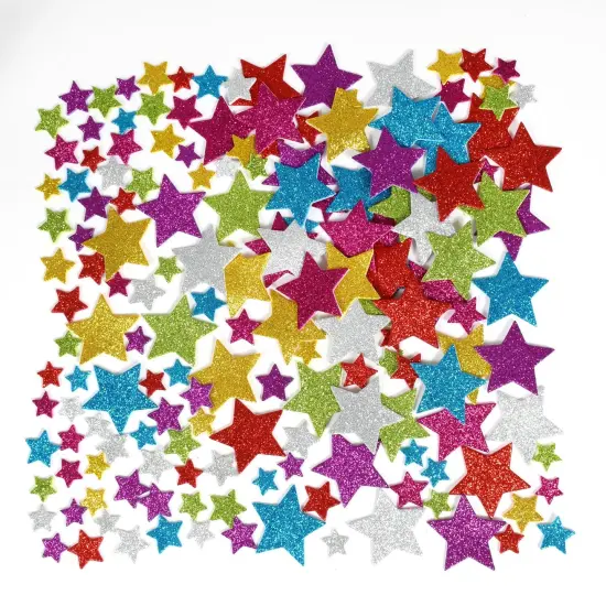 Glitter Foam Stickers - Stars - Multicolor, 168 Per Pack, 3 Packs {6}