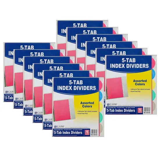 5-Tab Poly Binder Index Dividers, Assorted, 5 Per Set, 12 Sets {1}