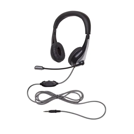 NeoTech 1025MT Mid-Weight, On-Ear Stereo Headset with Gooseneck Microphone, 3.5mm Plug, Black/Silver {1}