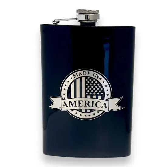 8oz BLACK Made in America Flask {1}