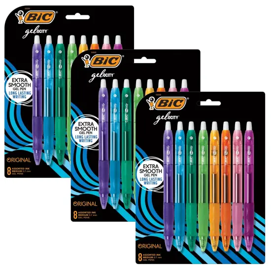 Gelocity Original Long Lasting Fashion Gel Pens, Medium Point (0.7mm) Assorted Ink, 8 Per Pack, 3 Packs {1}