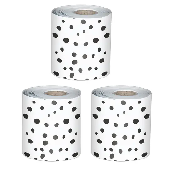 We Belong Black Dots Rolled Straight Bulletin Board Borders, 65 Feet Per Roll, Pack of 3 {1}