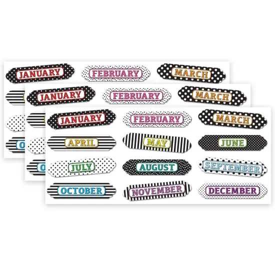 Magnetic Die-Cut Timesavers & Labels, Months of the Year, Black and White Assorted Patterns, 12 Per Pack, 3 Packs {1}