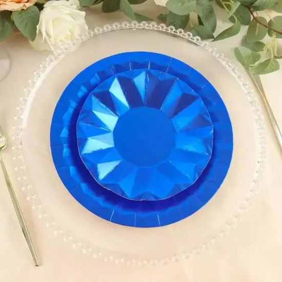 25 ROYAL BLUE 7" Metallic Round Paper Salad Dinner Plates {5}