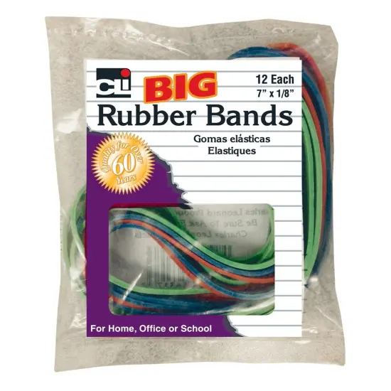 Big Rubber Bands, 7" x 1/8", 12 Per Pack, 12 Packs {2}