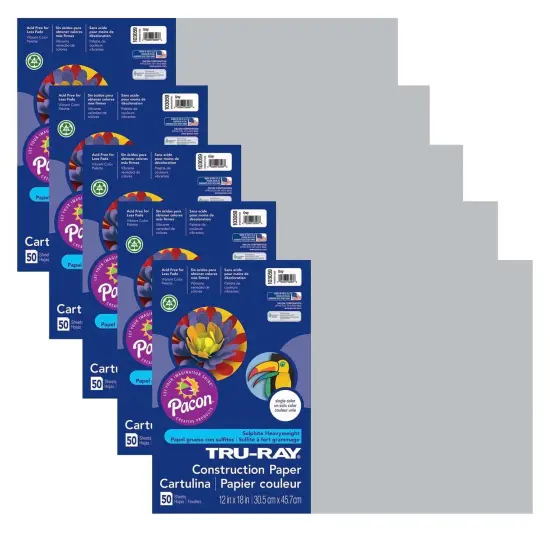 Construction Paper, Gray, 12" x 18", 50 Sheets Per Pack, 5 Packs {1}