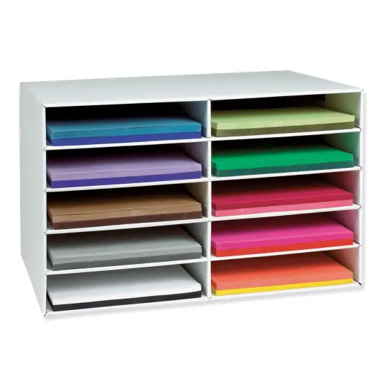 12" x 18" Construction Paper Storage, 10-Slot, White, 17"H x 27"W x 19"D {1}