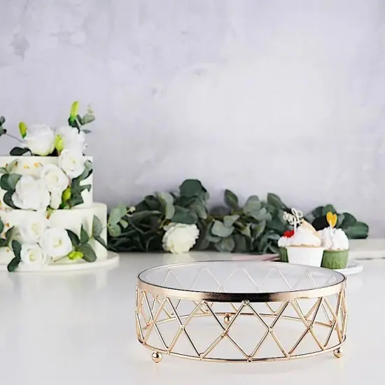 GOLD CLEAR 14" Round Metal Glass Geometric CAKE STAND {4}