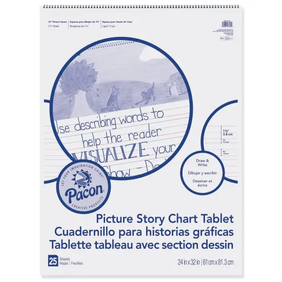Picture Story Chart Tablet, White, Ruled Short, 1-1/2" Ruled, 24" x 32", 25 Sheets, Pack of 2 {2}